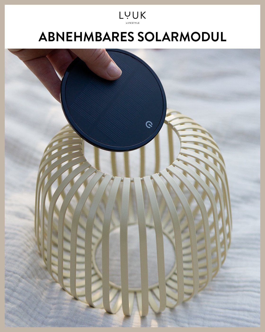 LUUK LIFESTYLE LED Solarleuchte, abnehmbares Solar LED Modul, warmweiß, Beleuchtung für drinnen und draußen, Stimmungslicht, in modernen Farben