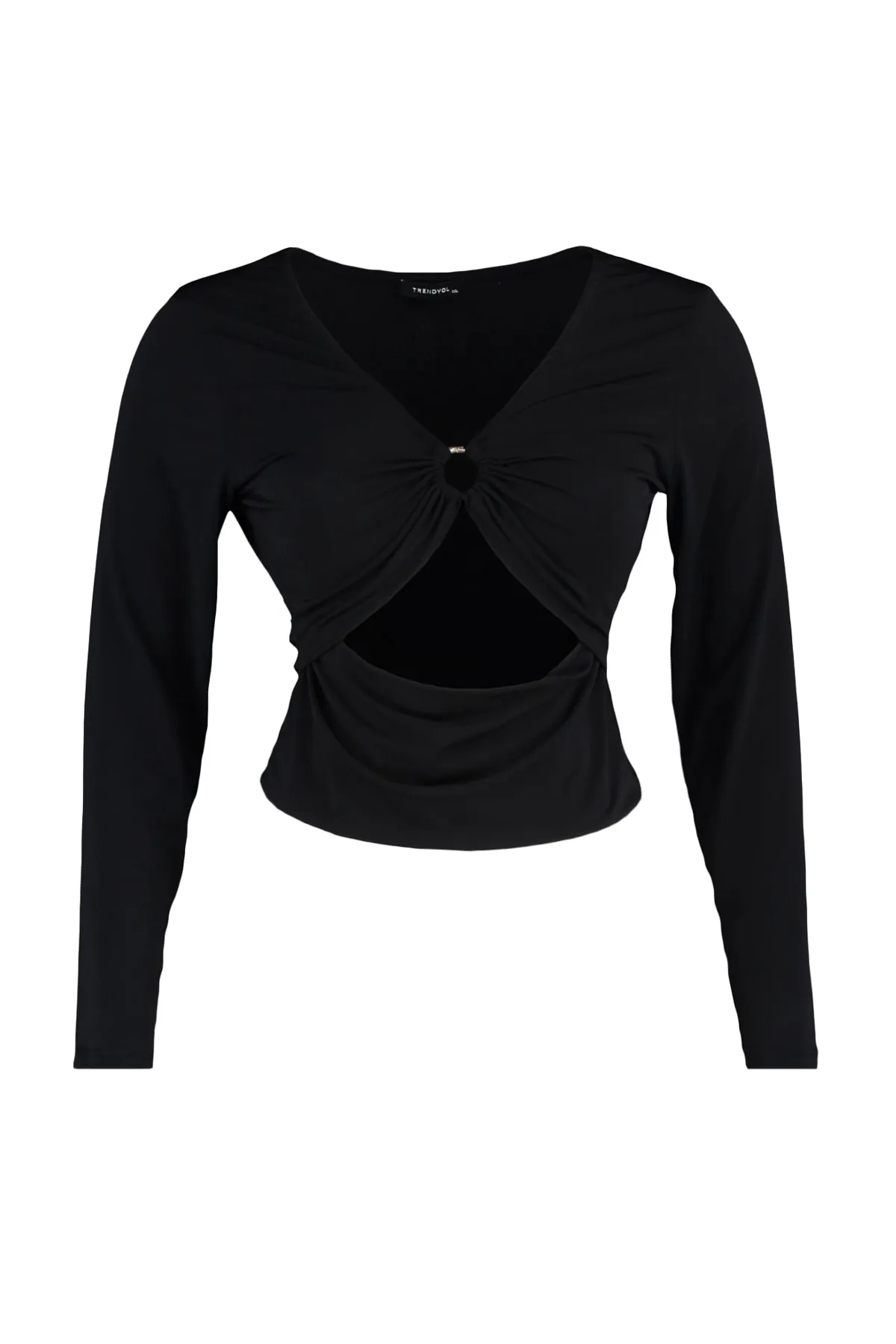 Trendyol Curve  Schwarze, detaillierte Strickbluse mit Fenster-/Ausschnittmuster TBBAW23AF00035