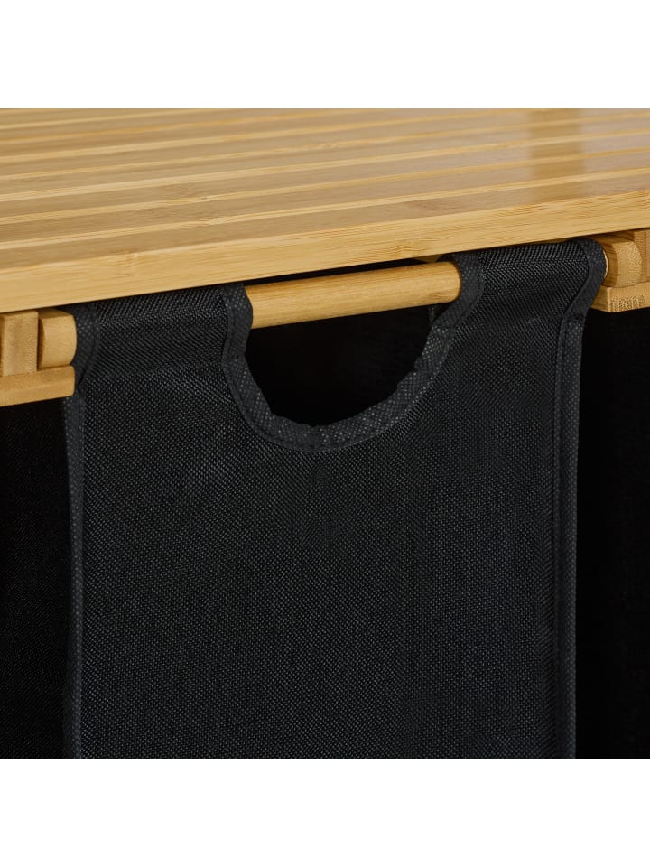 relaxdays Wäschekorbregal in Natur/ Schwarz - (B)80 x (H)105 x (T)40 cm günstig kaufen onesize