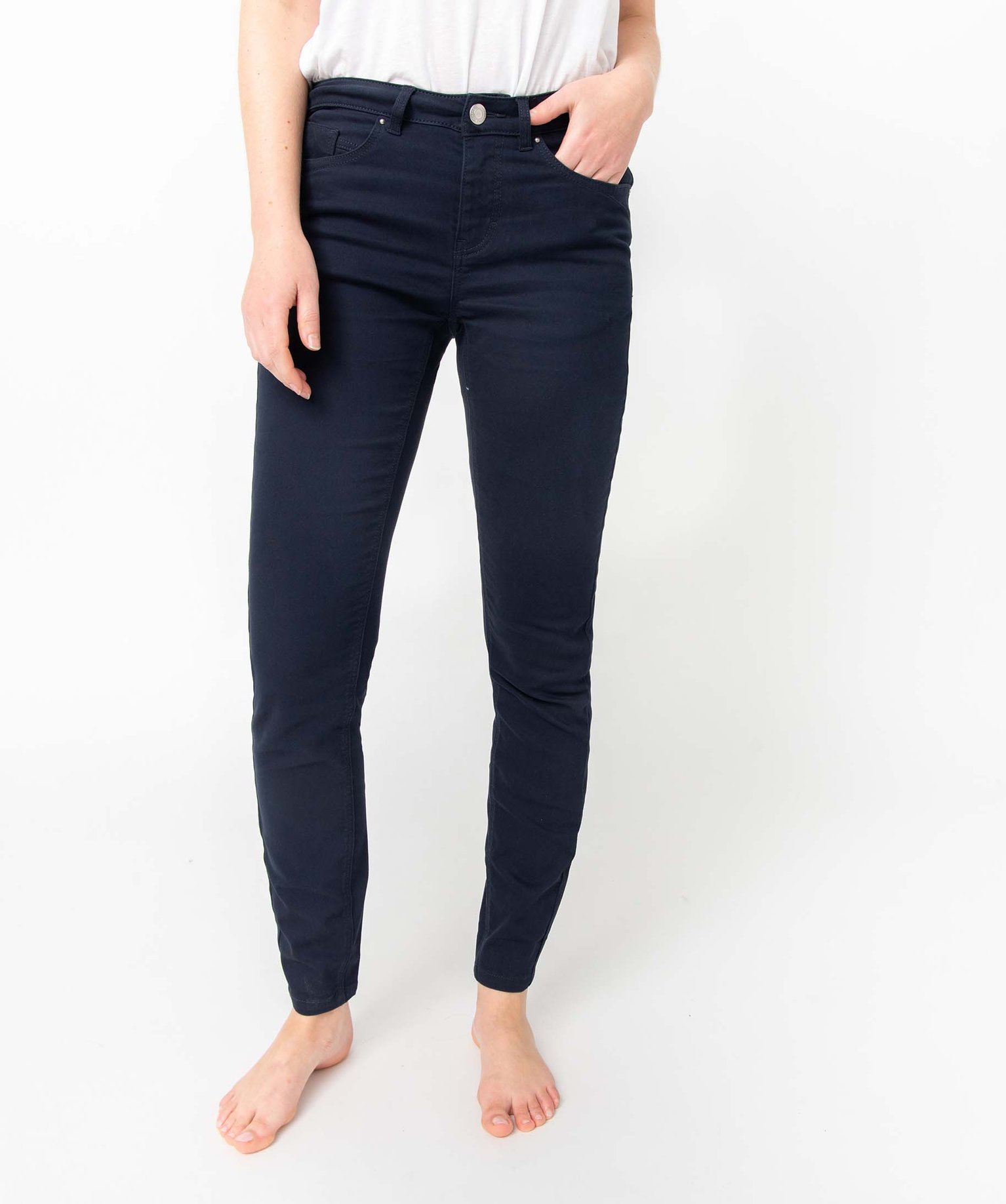Pantalon femme coupe Slim taille normale marine | GEMO
