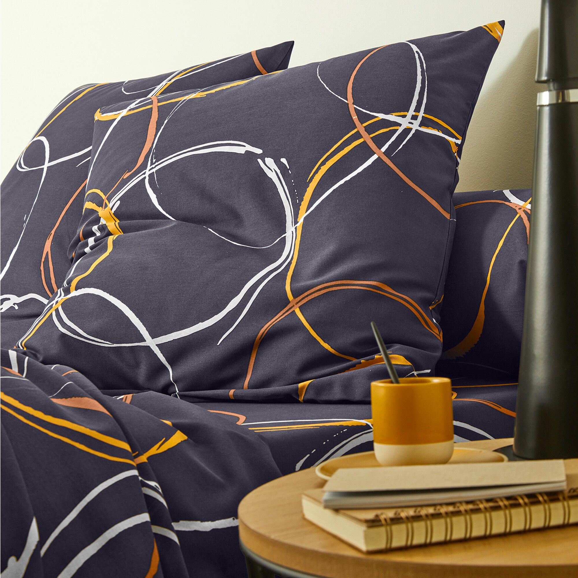 Linge de lit Noémie en polyester-coton imprimé cercles