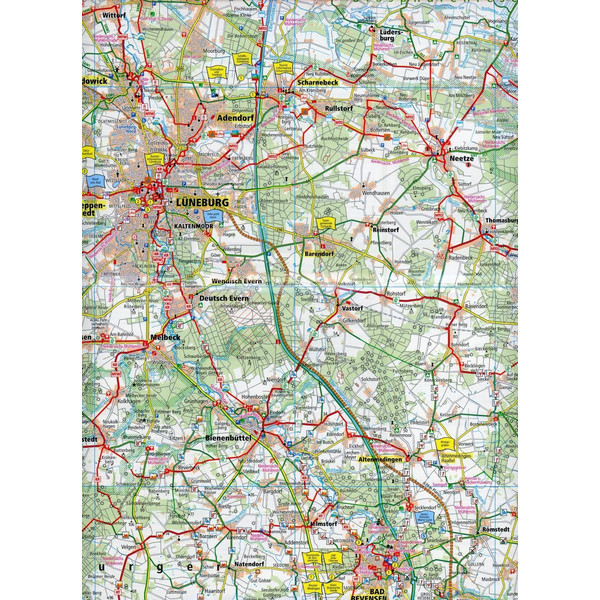 Radwanderkarte Lüneburger Heide - Lüneburg, Elbtalaue-Wendland  1:100 000 - Fahrradkarte