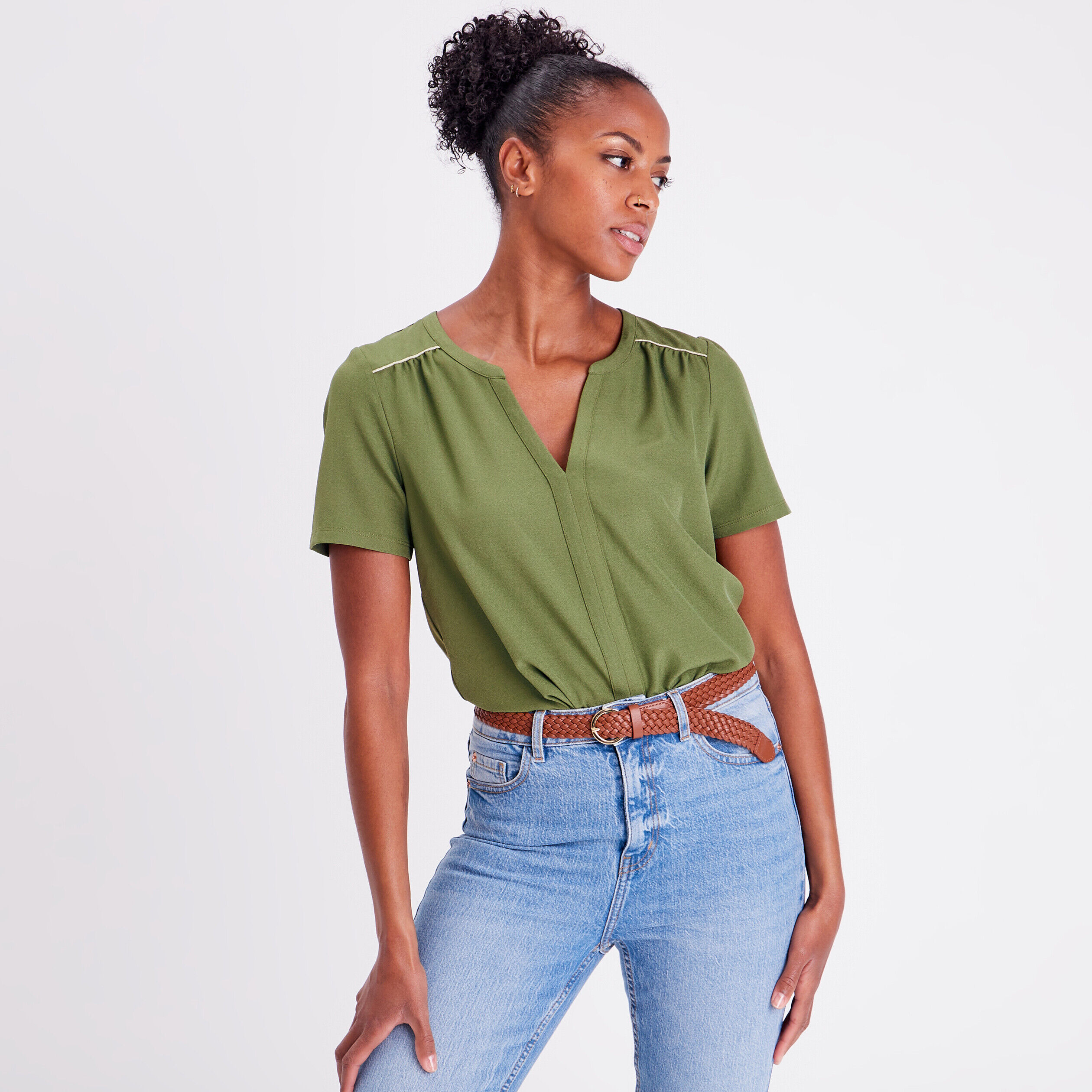 T-shirt manches courtes vert kaki femme | Cache Cache