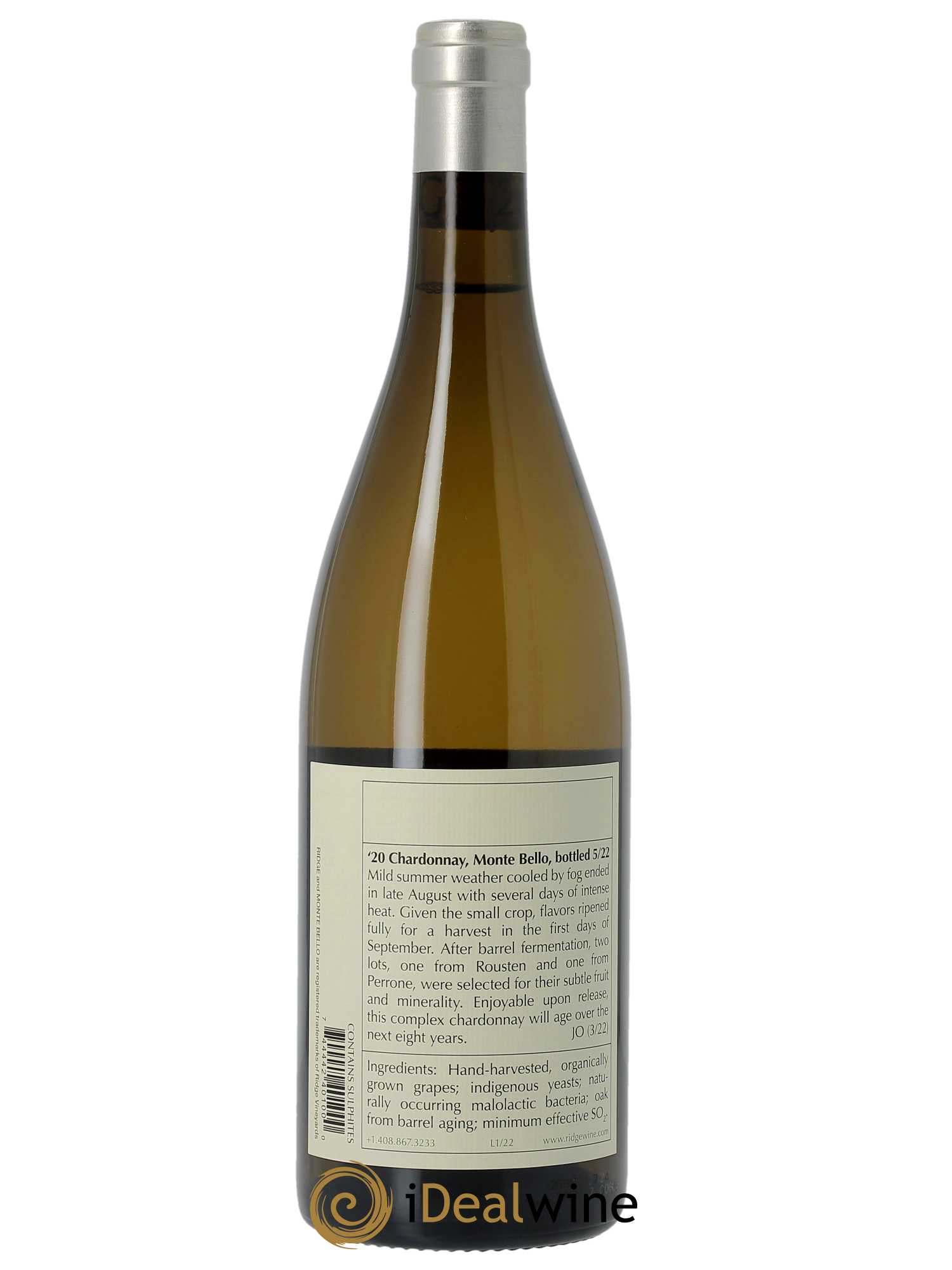 Santa Cruz Mountains Monte bello Ridge Vineyards  2020 - Lot de 1 Bouteille