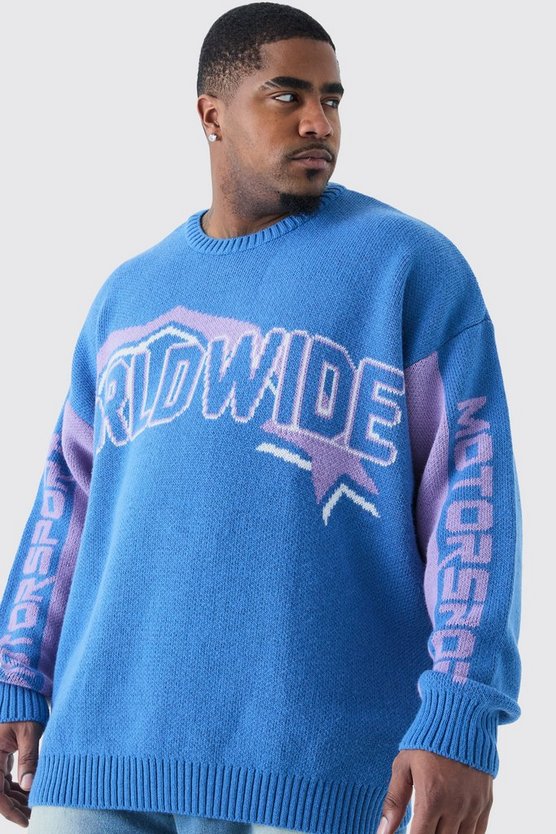 Plus Oversize Worldwide Strick-Pullover in Dunkelblau