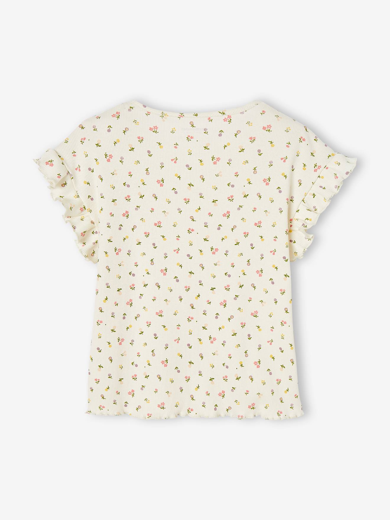Vertbaudet Mädchen T-Shirt mit Blumenmuster - nachtblau