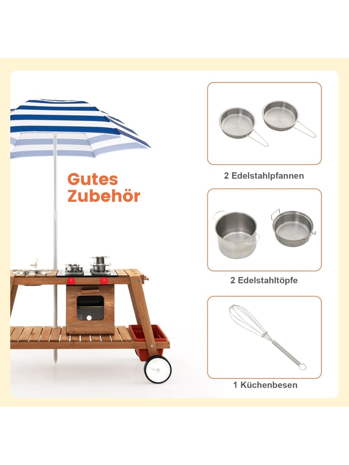 COSTWAY Matschküche mit Sonnenschirm Outdoor ab 3 Jahren in Blau günstig kaufen onesize