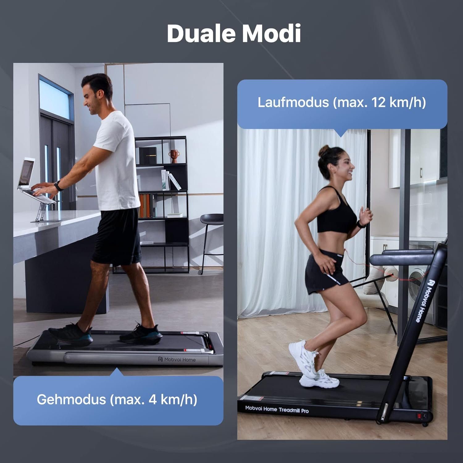 mobvoi Laufband (Laufband Pro für Home, Lauf, Walking-Trainingsmodi 1,0 km/h-12,0 km/h), Motor mit Fernbedienung und LCD-Anzeige