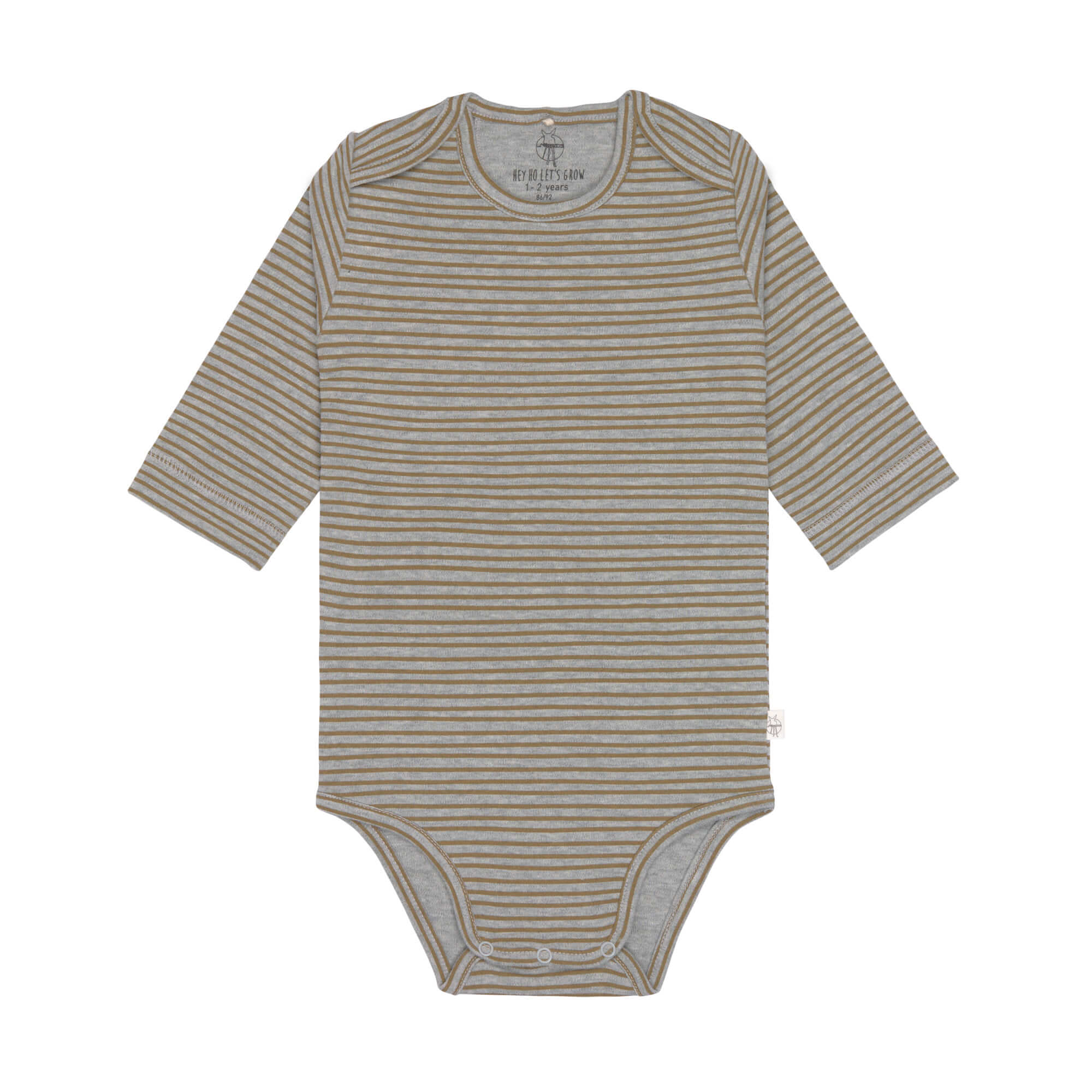 Baby Body langarm - Bio Baumwolle, Streifen, Grau meliert