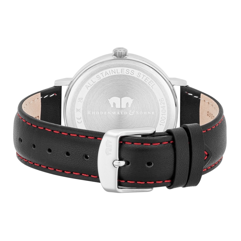 Rhodenwald & Söhne Montre à quartz Arakon II Argent Cuir véritable en Noir Montre