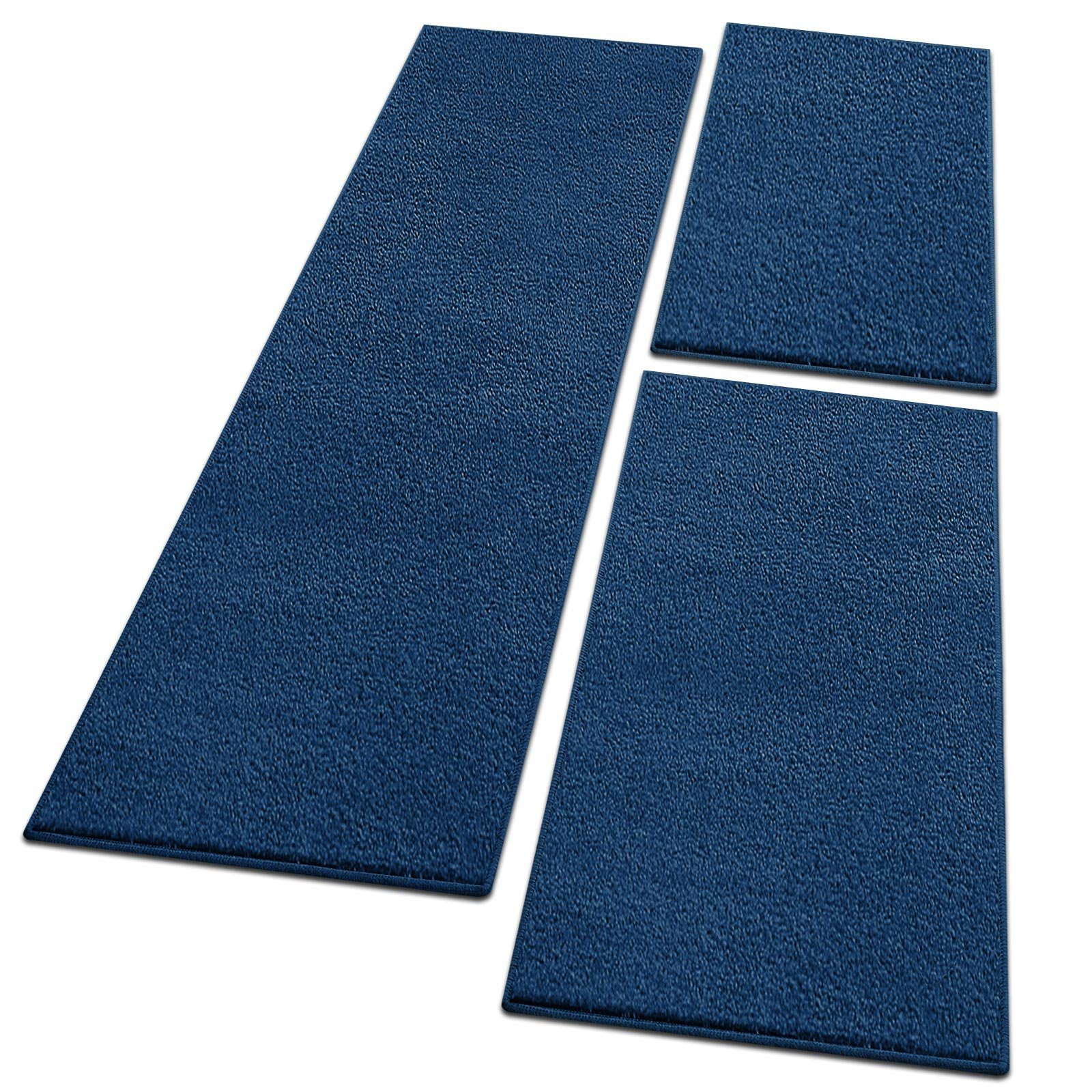 Hochflor-Bettumrandung Dynasty Blau, 3 Größen, Teppichläufer, ideal im Schlafzimmer Floordirekt, Höhe 8 mm, (3-tlg), Velours