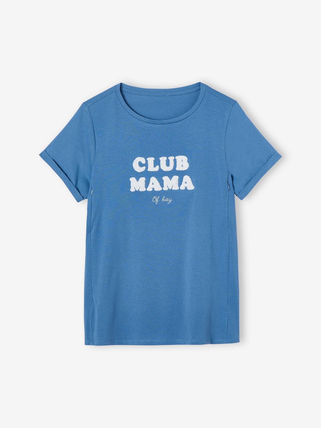 T-shirt à message grossesse et allaitement en coton bio personnalisable bleu