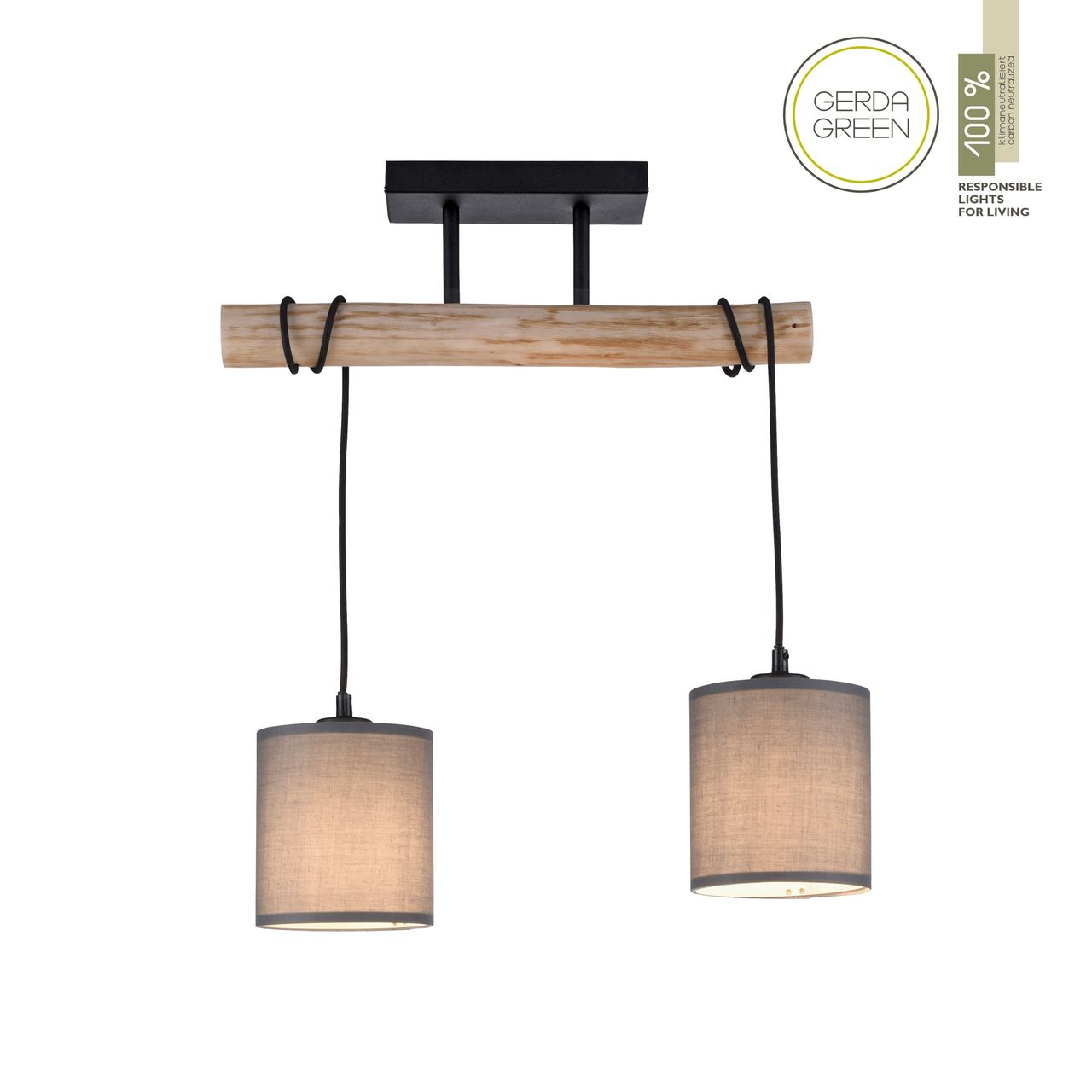 JUST LIGHT Deckenleuchte GREEN TRIBU, 2x E27/10,00Watt max., Eukalyptusholz, Taupe