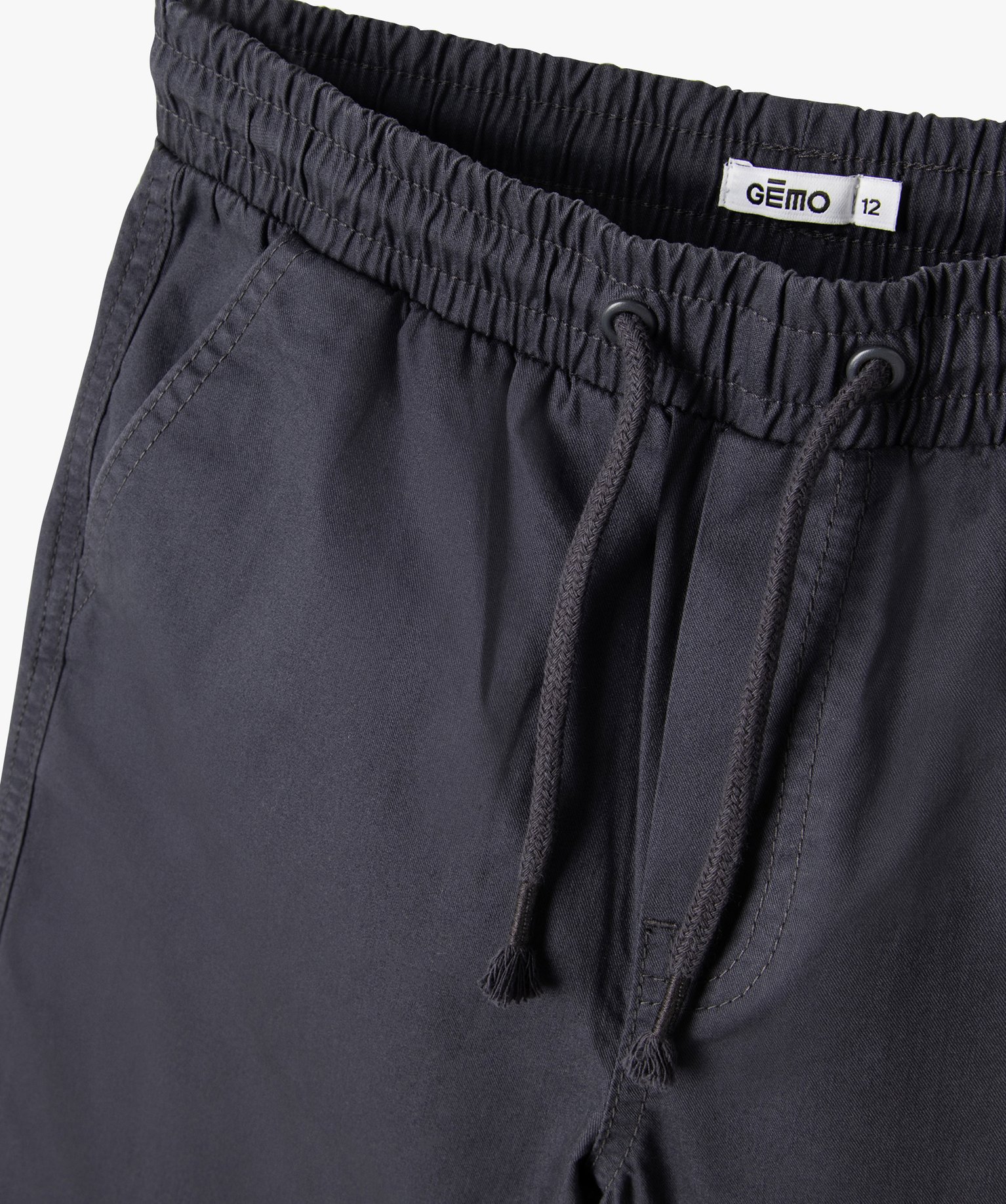 Bermuda Garçon en coton avec ceinture élastique gris fonce | GEMO