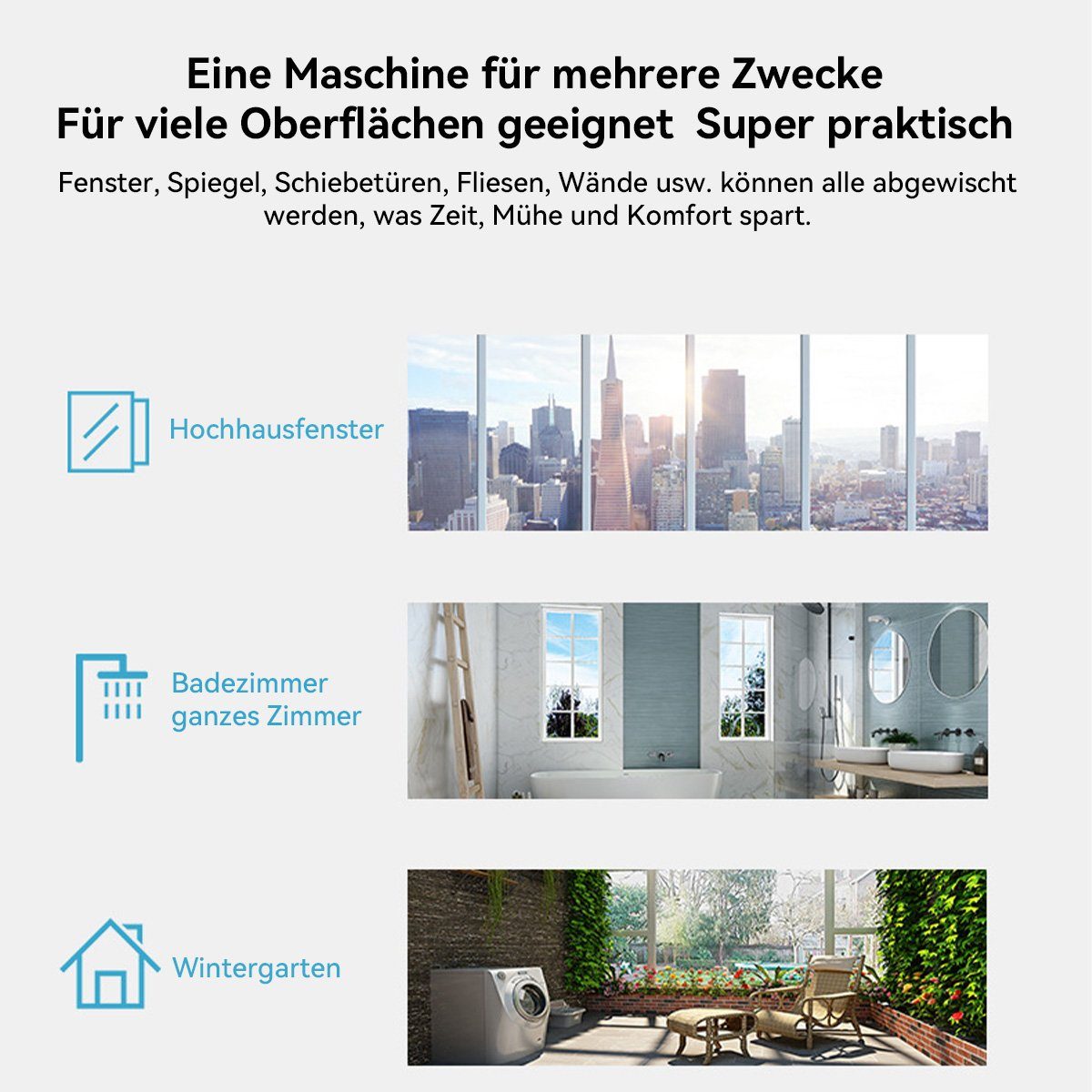 Hikeren Fensterputzroboter Fensterreiniger Roboter,Fenstersauger,5600Pa,Mit 30 ml Wassertank, Mehrfachschutz, Sicherheitsseil, USV-Stromausfallschutz