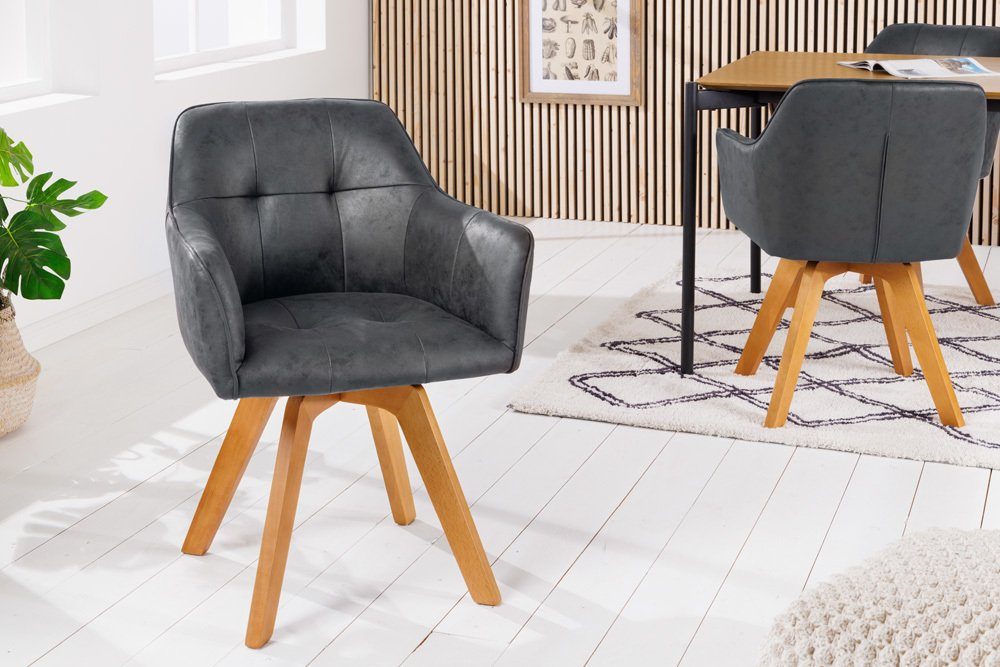 riess-ambiente Esszimmerstuhl LOFT antik grau / natur (Einzelartikel, 1 St), Küche · Microfaser · Massivholz · 180° drehbar · Industrial