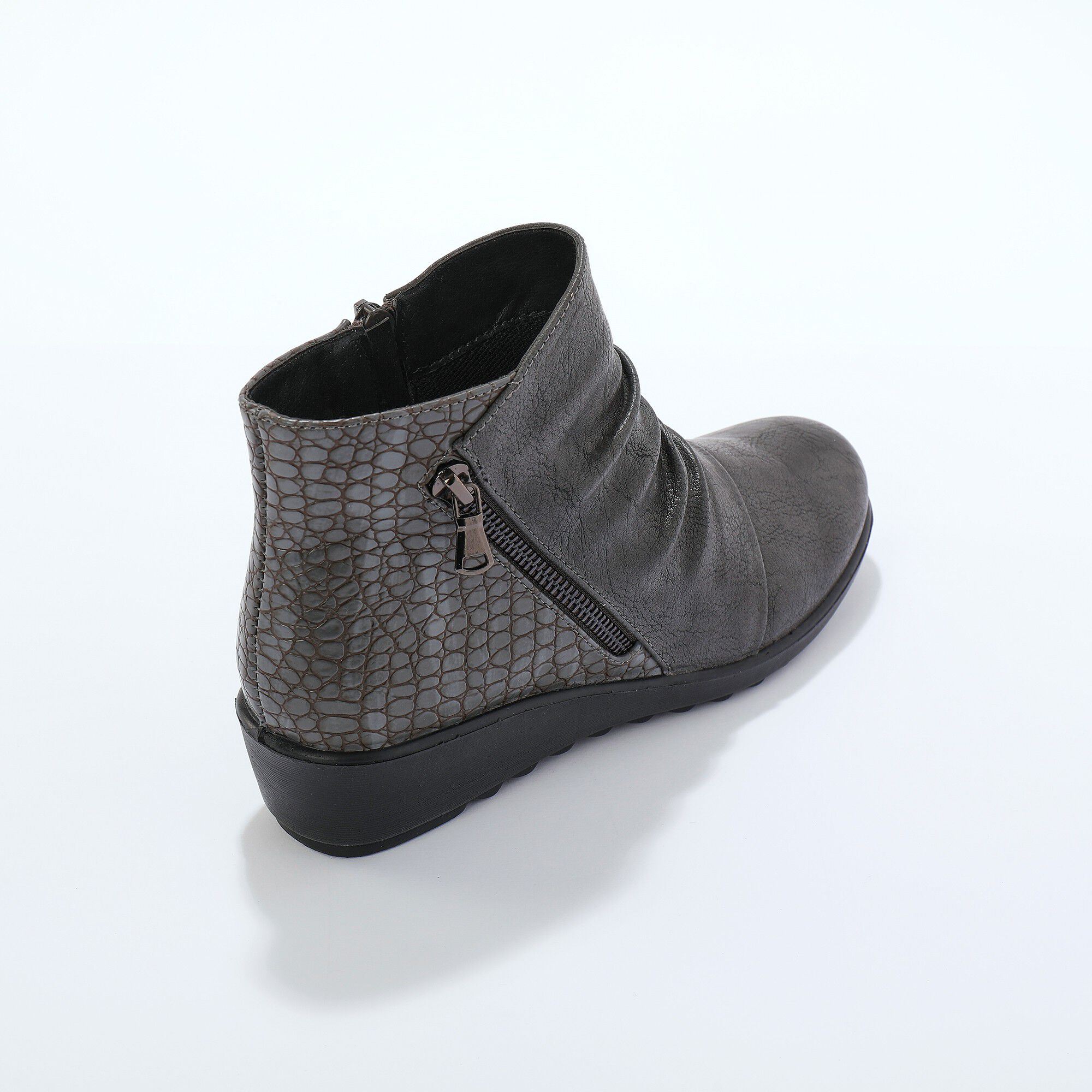 Boots compensées plissées et zippées, dos effet croco