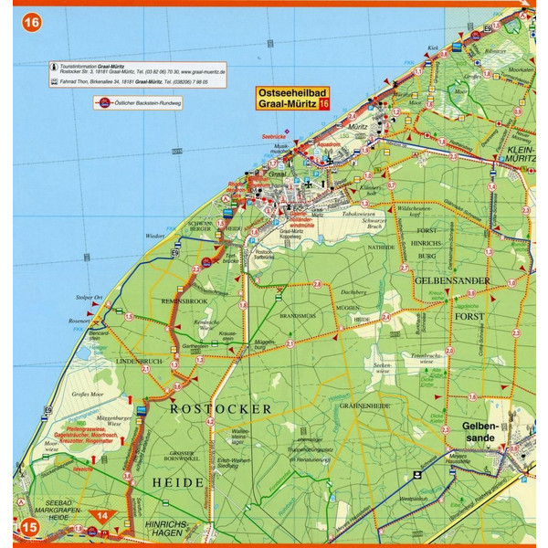 Ostseeküsten-Radweg von Travemünde nach Ahlbeck 1:50 000 Radwander- und Wanderkarte mit Zick-Zack-Faltung - Fahrradkarte