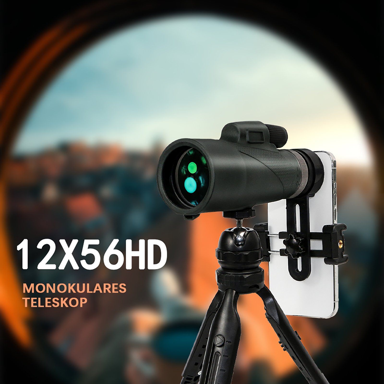 iceagle Linsenteleskop Monokular Teleskop mit Stativ und Handyhalterung, 12x56 HD