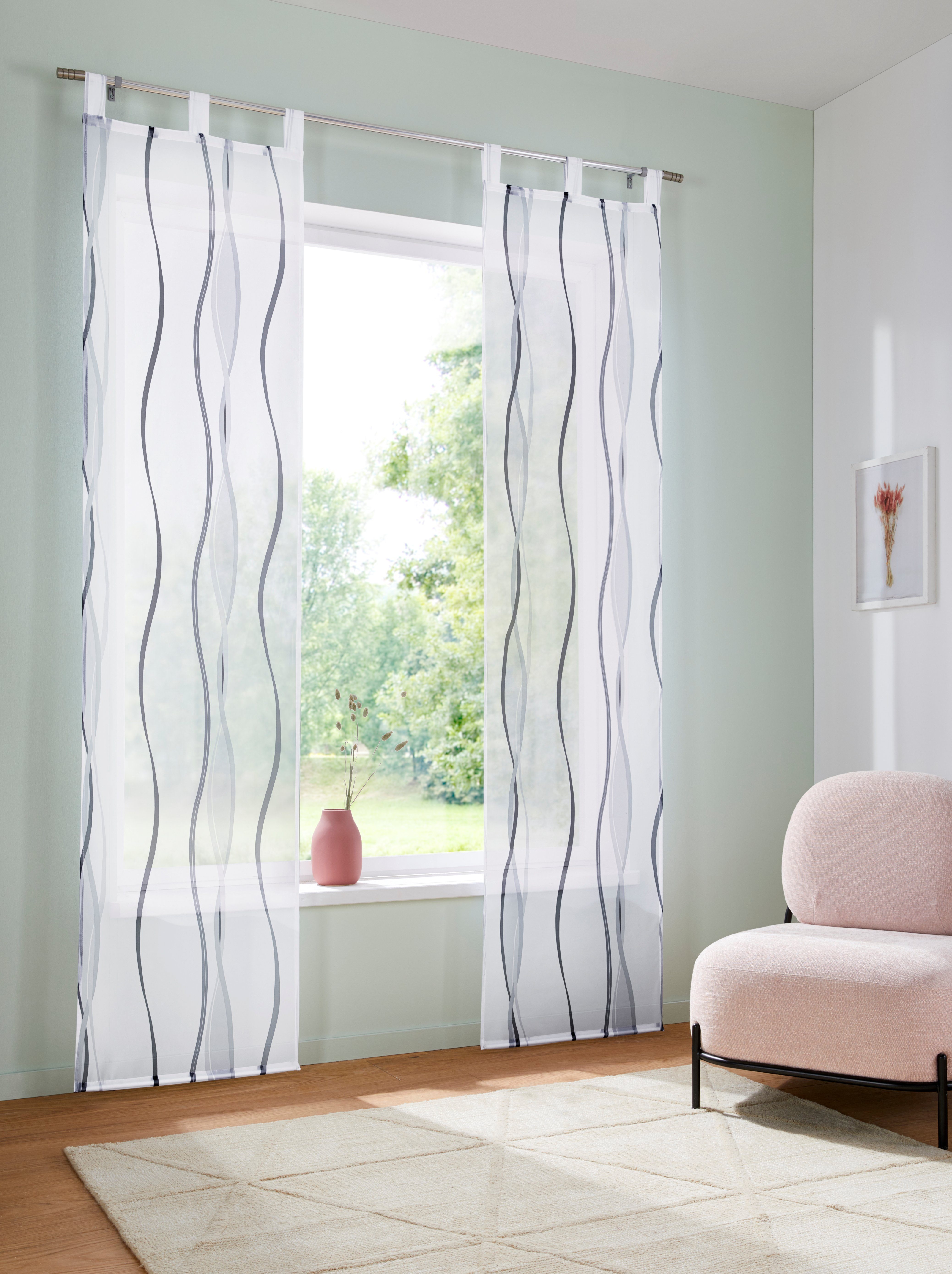 Schiebegardine Dimona, my home, Schlaufen (2 St), transparent, Voile, 2er-Set, Fertiggardine, inkl. Beschwerungsstange, transparent, Wellen