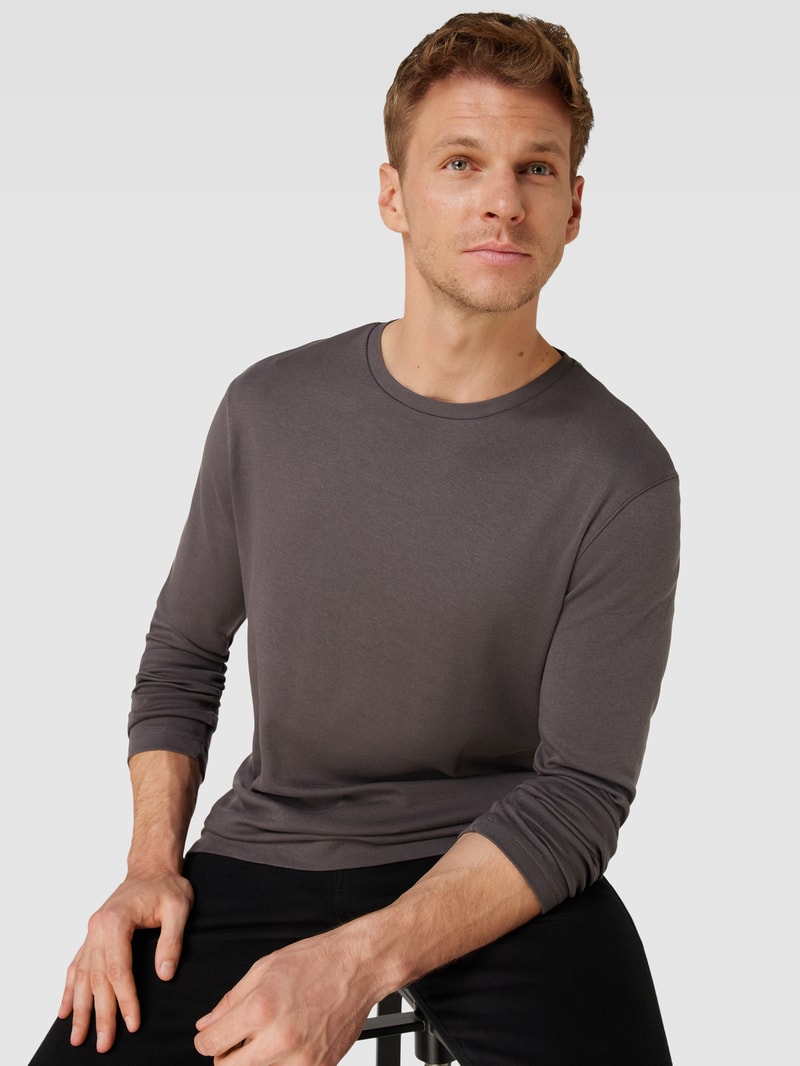 Longsleeve mit geripptem Rundhalsausschnitt in anthrazit