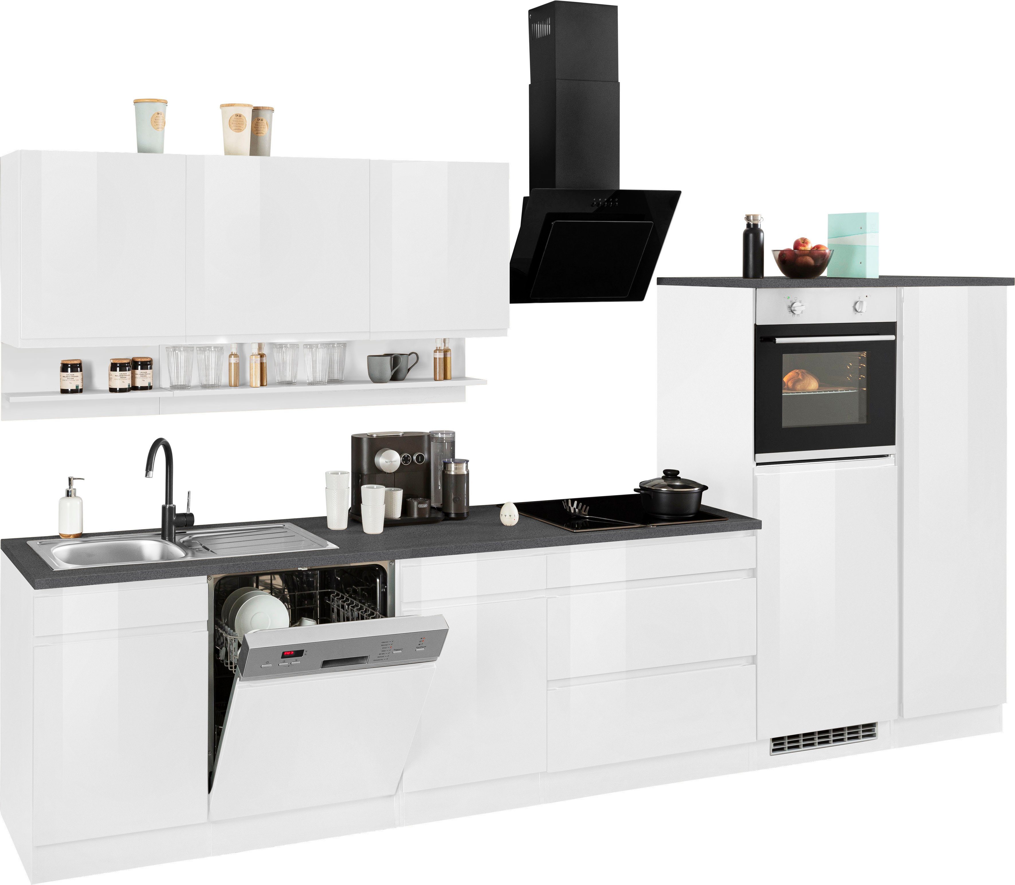 HELD MÖBEL Küche Virginia, Breite 350 cm, mit Glaskeramik-oder Induktionskochfeld