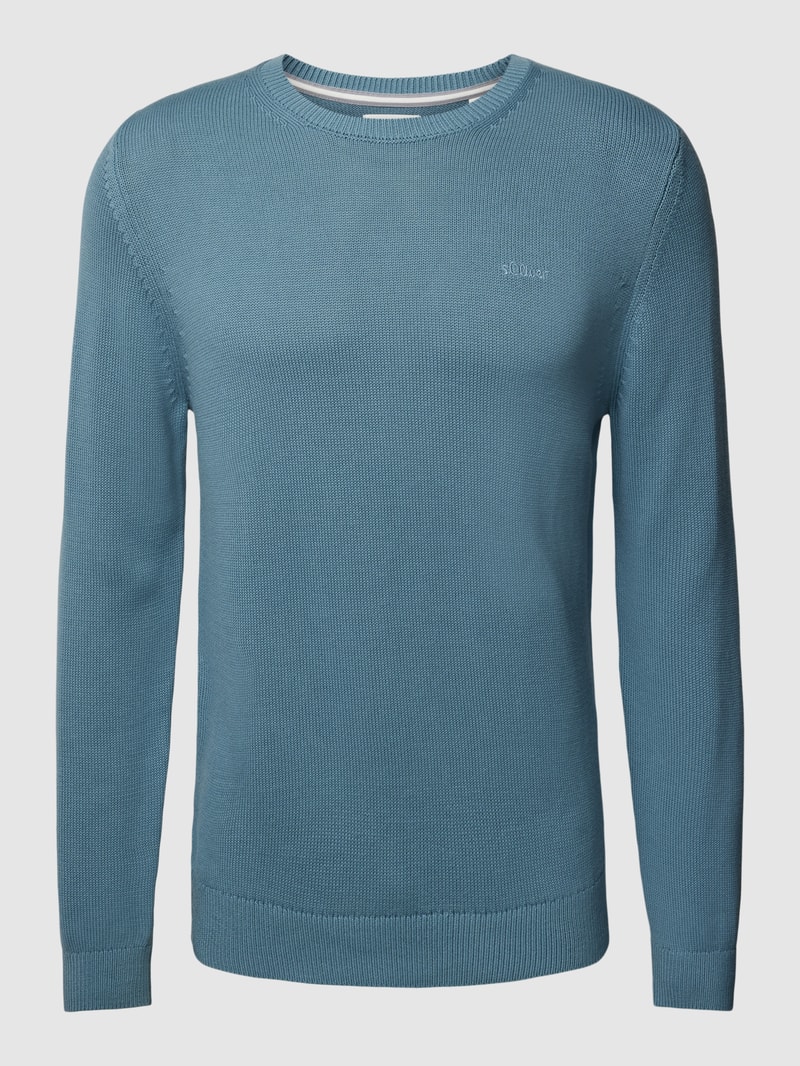 Strickpullover mit Label-Stitching in rauchblau