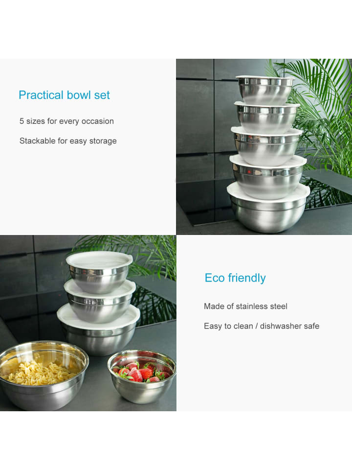 Intirilife 5-teiliges Salatschüssel Rührschüssel Set in Silber günstig kaufen onesize