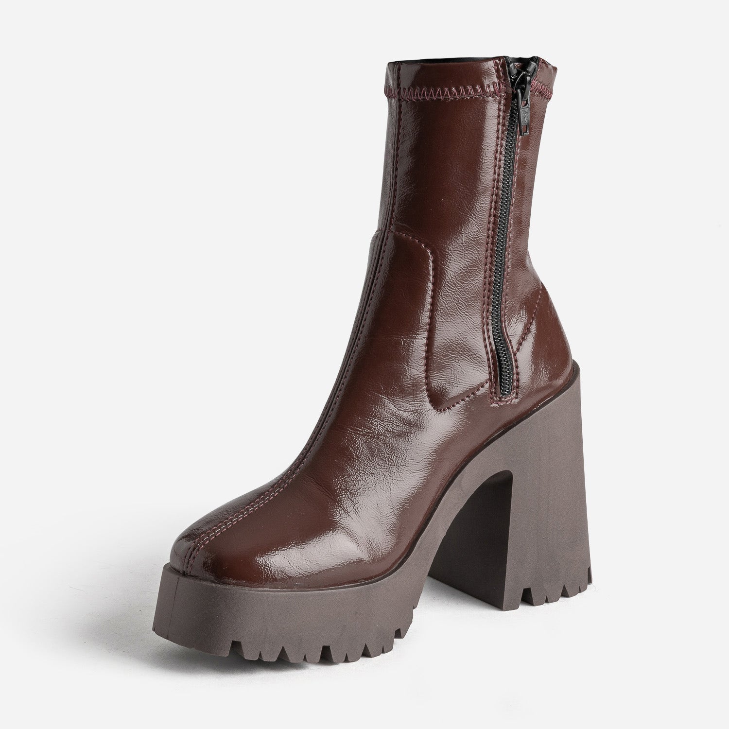 Boots TEXTO marron rougi verni à plateforme