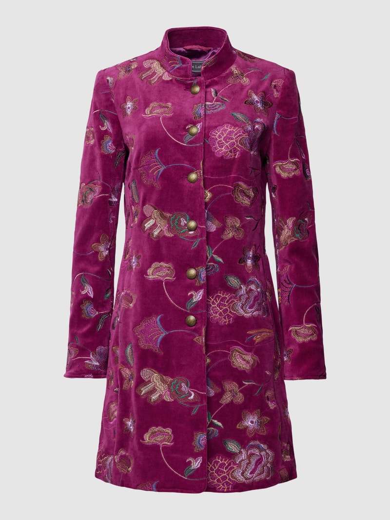 Longblazer mit floralem Stitching in bordeaux rot