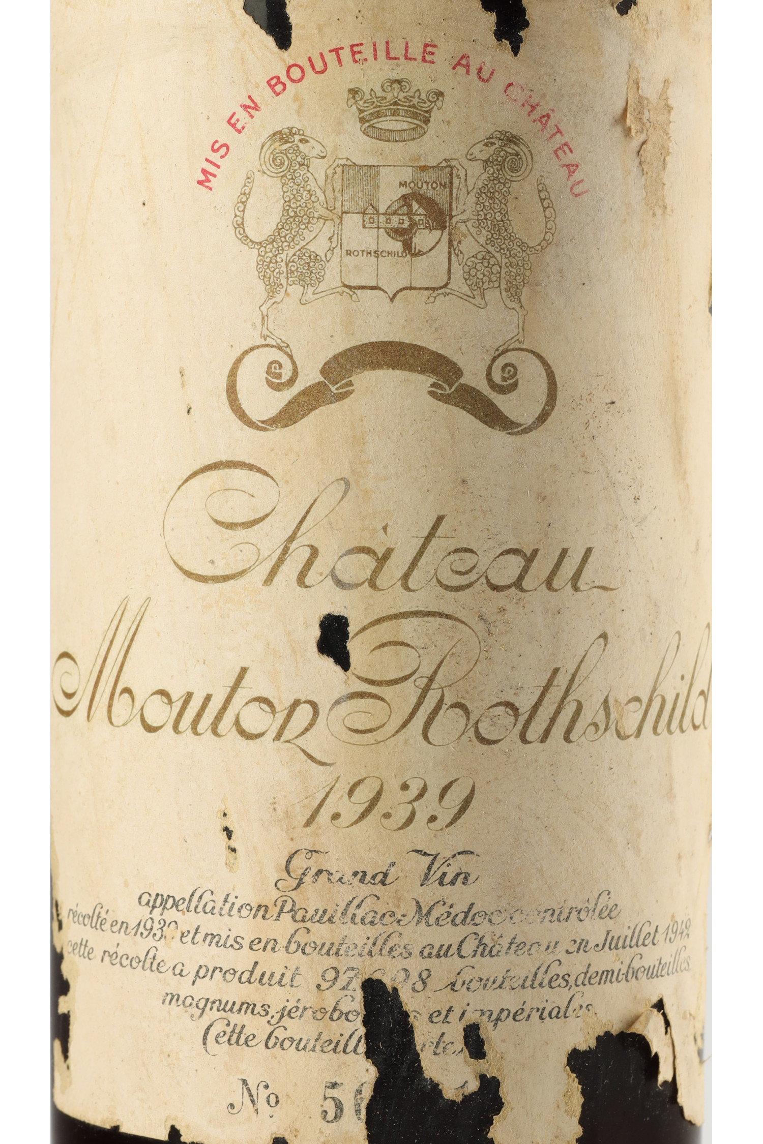 Vin 1939 CHÂTEAU MOUTON ROTHSCHILD 1939, Pauillac. Vin ancien - SoDivin