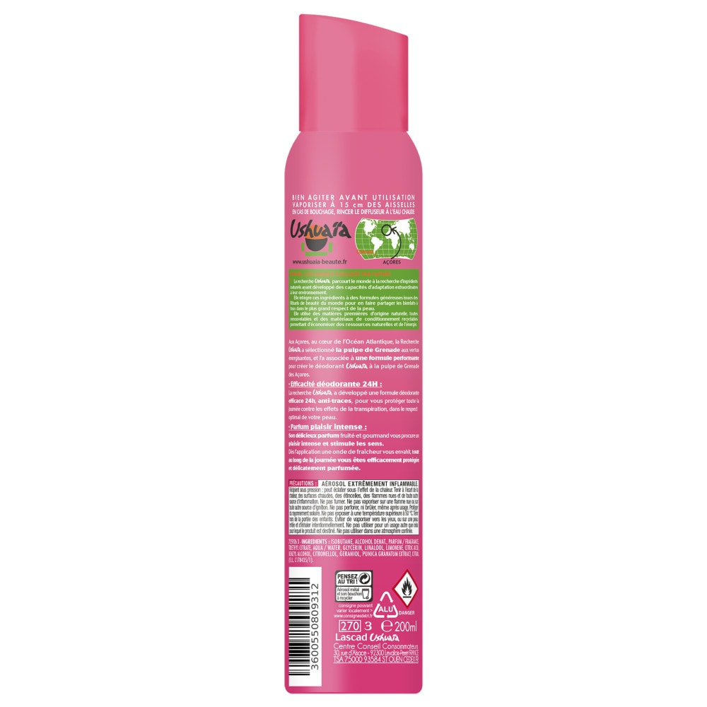 ushuaïa Déodorant Classique Déodorant Spray Grenade des Açores 24h