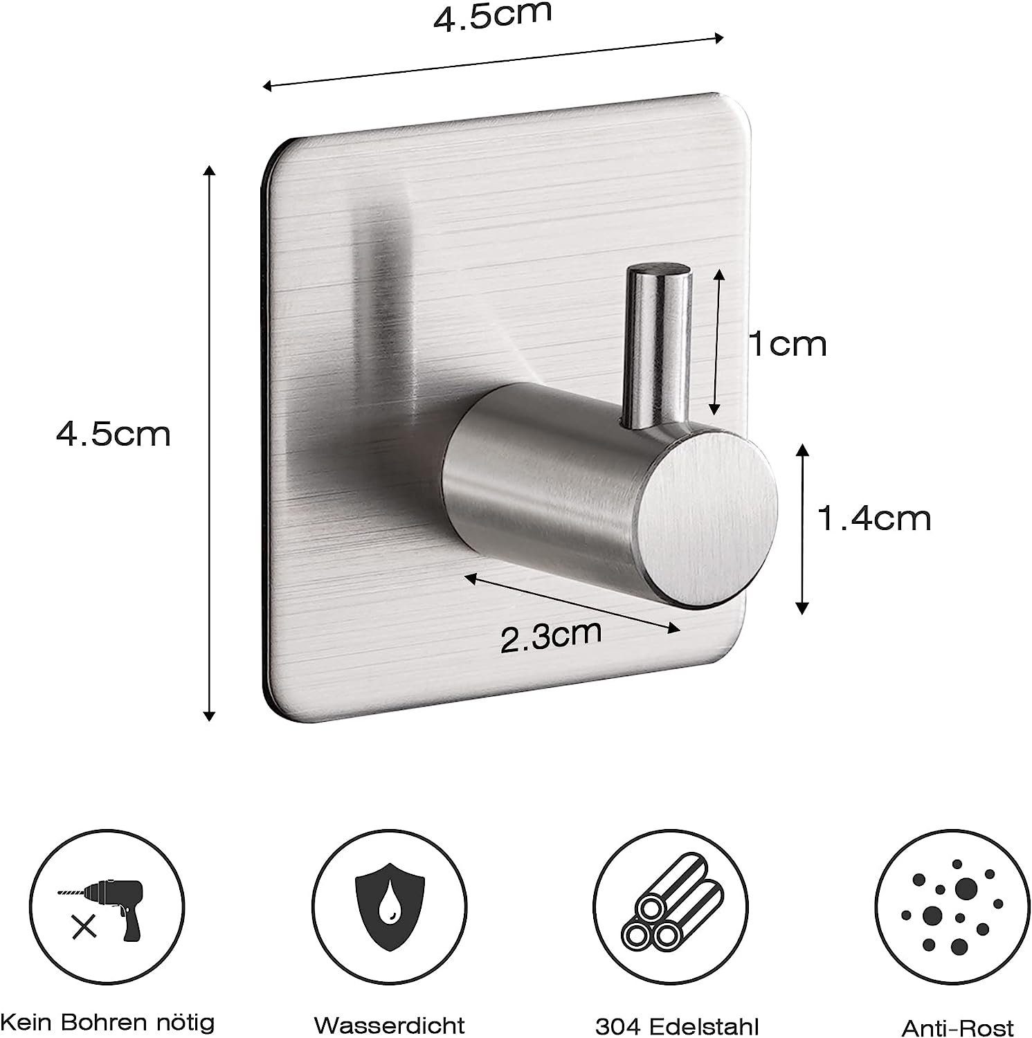 Directin Handtuchhaken ohne Bohren, 5er/10er Set Haken, Selbstklebend Klebehaken, Bad, Küche, (5-St., Hochwertige Klebehaken extra-stark für Bad und Küche), mit Klebe-Pads, Haken selbstklebend
