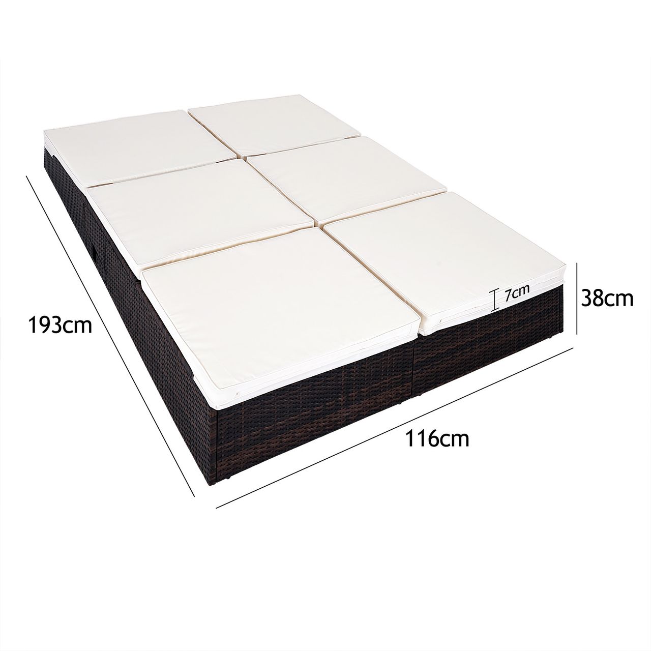 Casaria Polyrattan Sonnenliege Braun/Creme 196x116x38cm