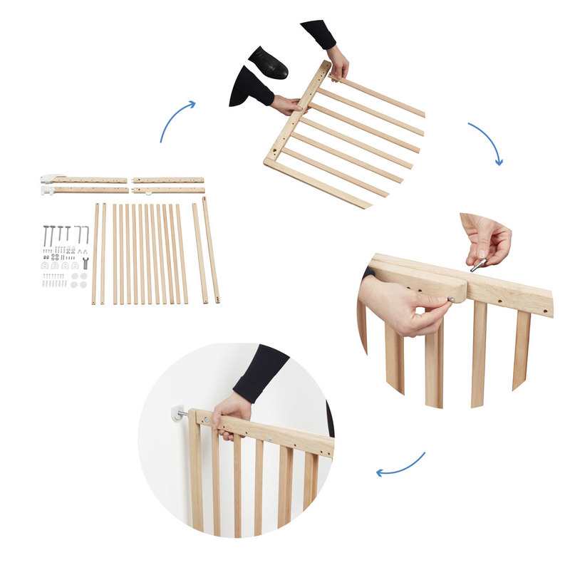 Barrière de sécurité Déco Pop extensible en bois naturel Badabulle