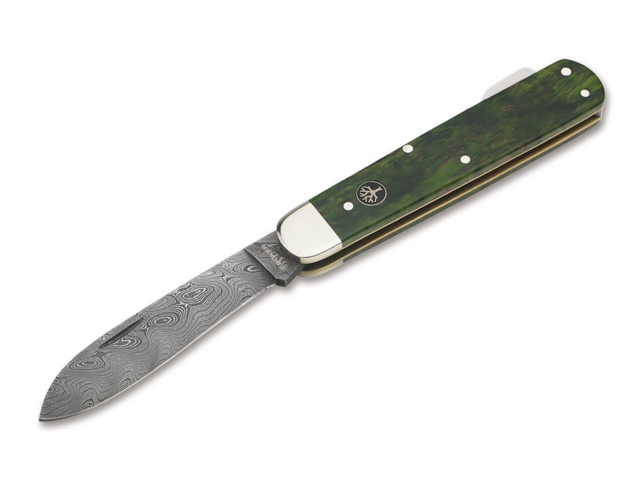 Jagdmesser Mono Damast Maserbirke Grün