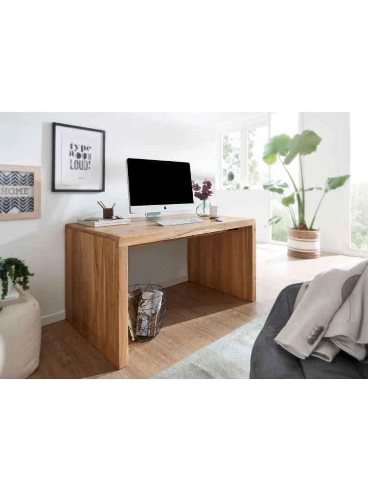 KADIMA DESIGN Schreibtisch BOHA Massiv-Holz Computertisch 140 cm breit in Akazie günstig kaufen