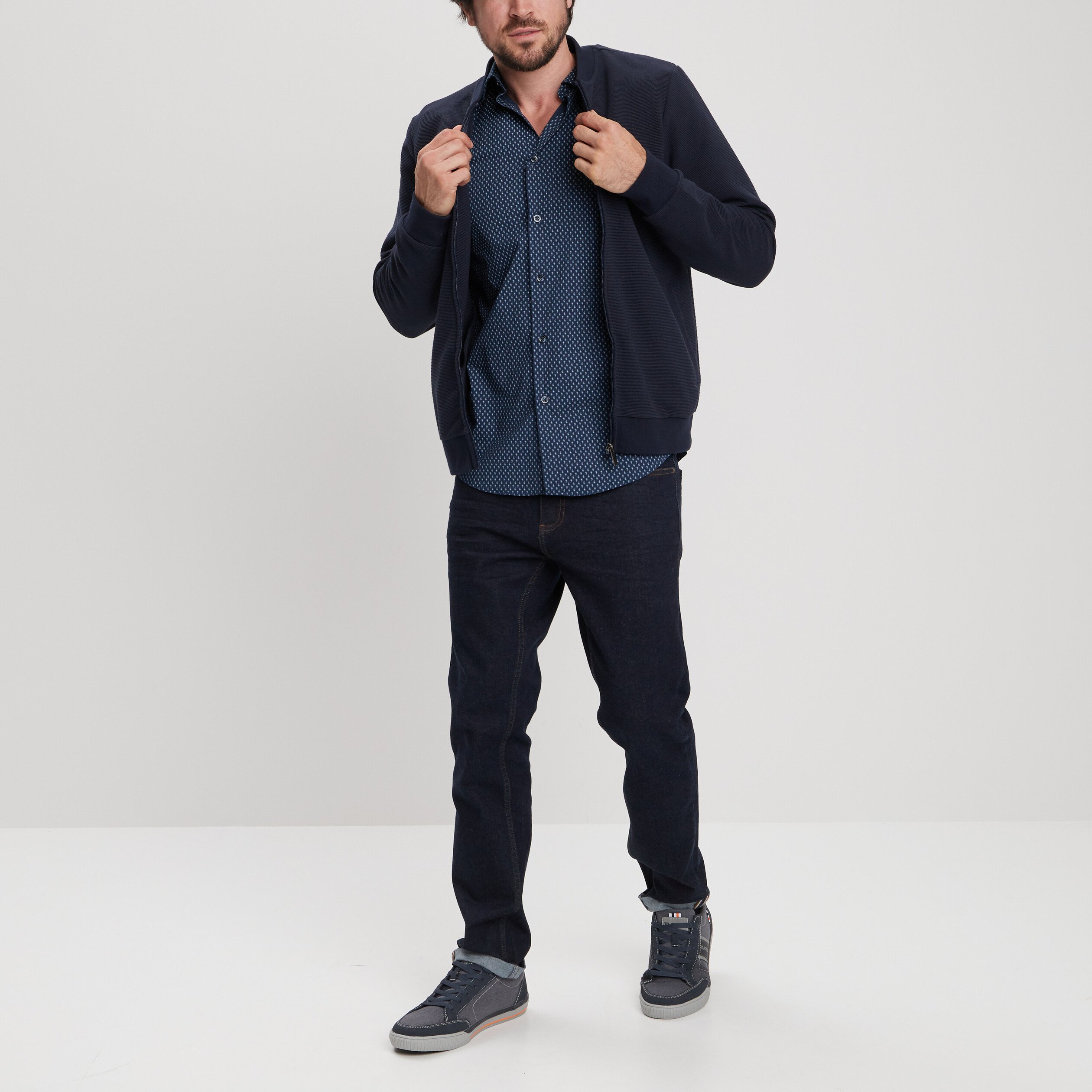 Gilet manches longues zippé bleu marine homme | La Halle