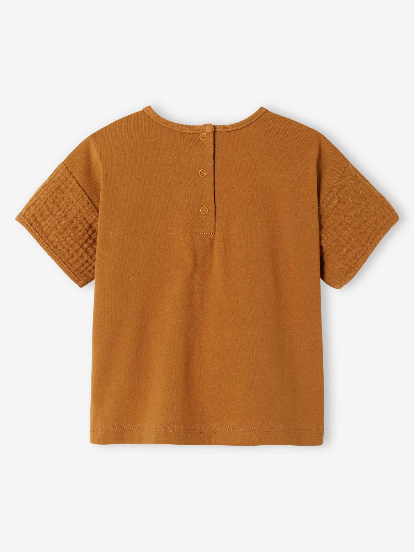 T-shirt bébé bi-matière caramel