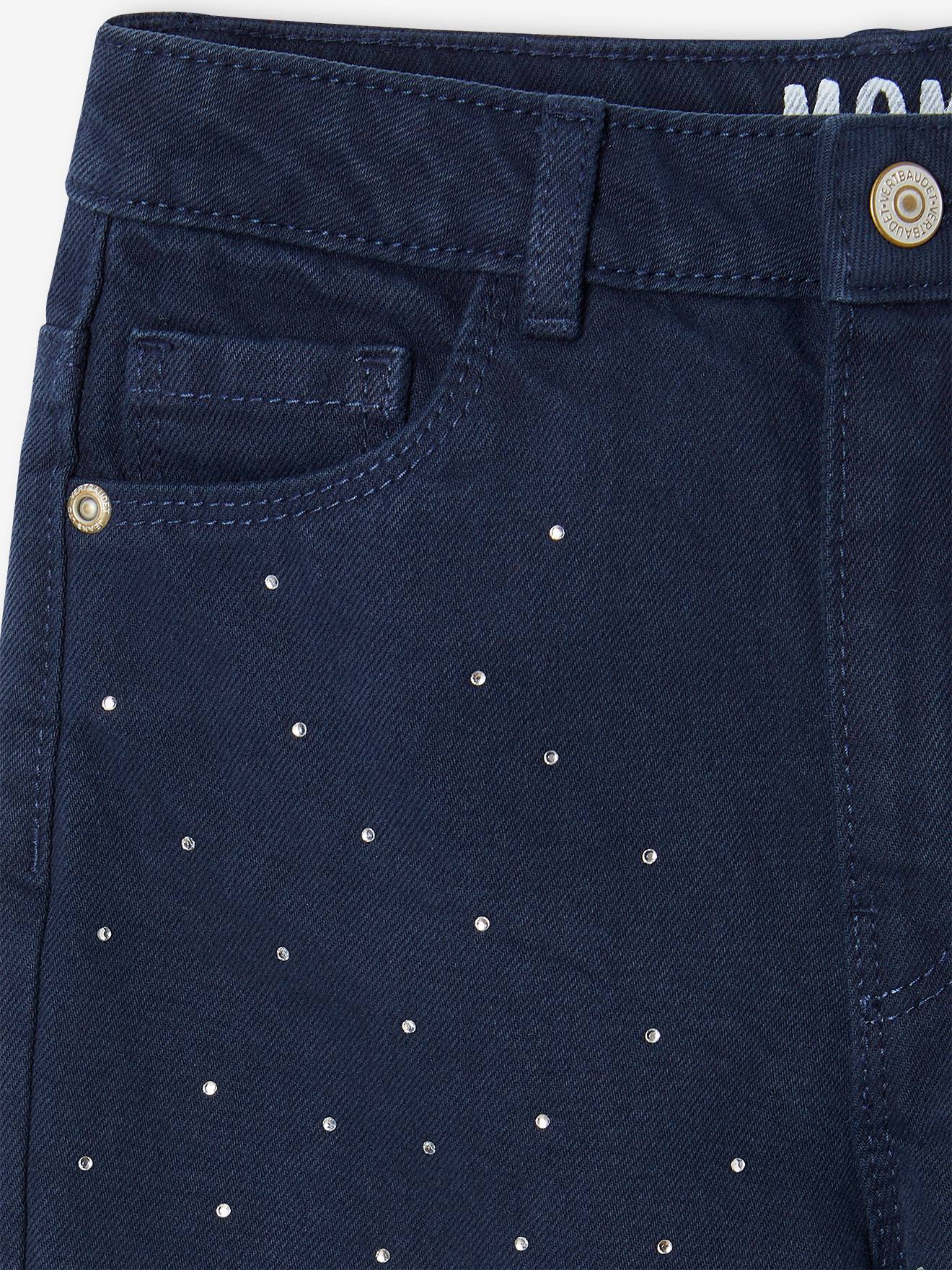 Vertbaudet Mädchen Mom-Fit-Hose mit Strass - marine