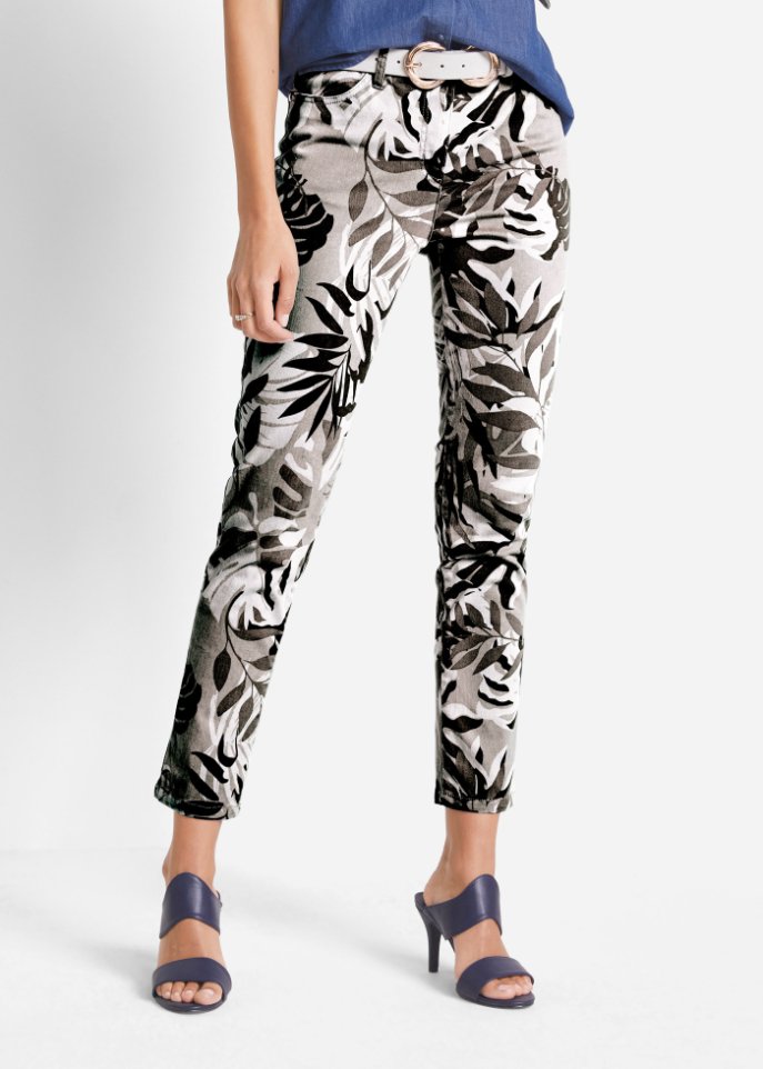 Stretch-Hose knöchellang mit floralem Druck