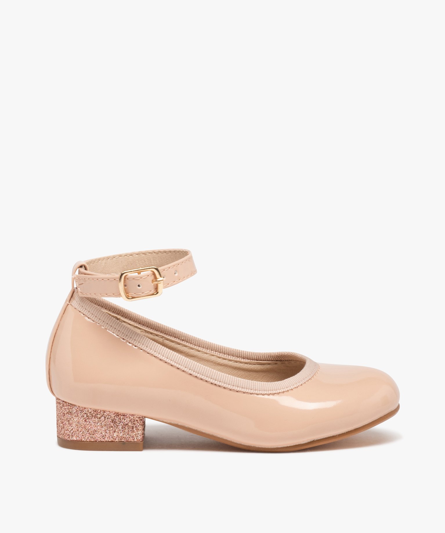 Ballerines fille vernies à talon et bride cheville beige | GEMO