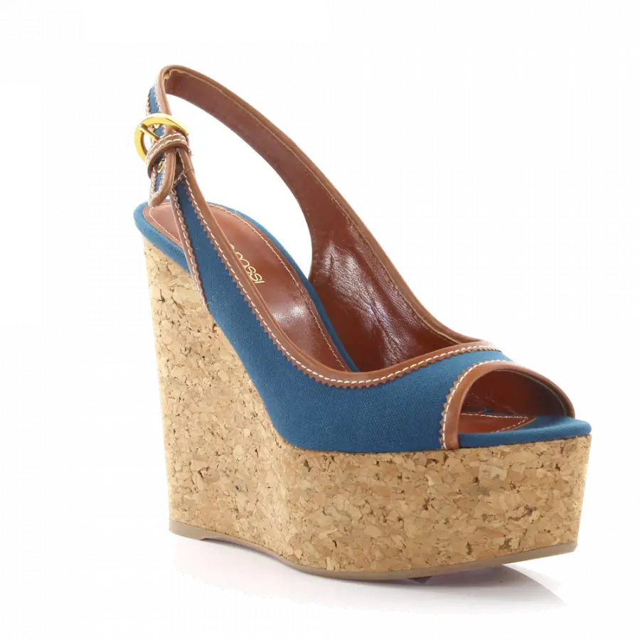 Sergio Rossi - Keilsandalen Plateau Riemchen Canvas blau - blau