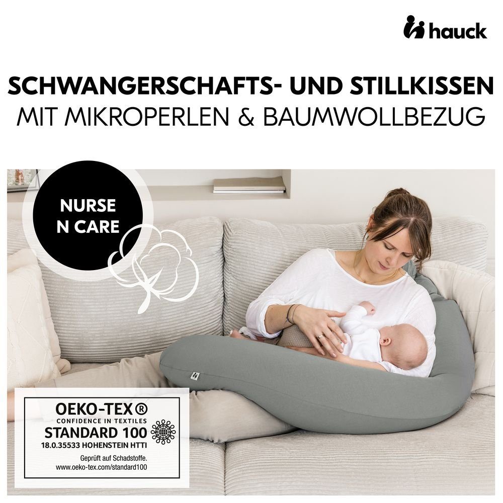 Hauck Stillkissen Nurse N Care - Anthracite, Lagerungskissen Schwangerschaftskissen 190 cm Länge Baumwolle waschbar