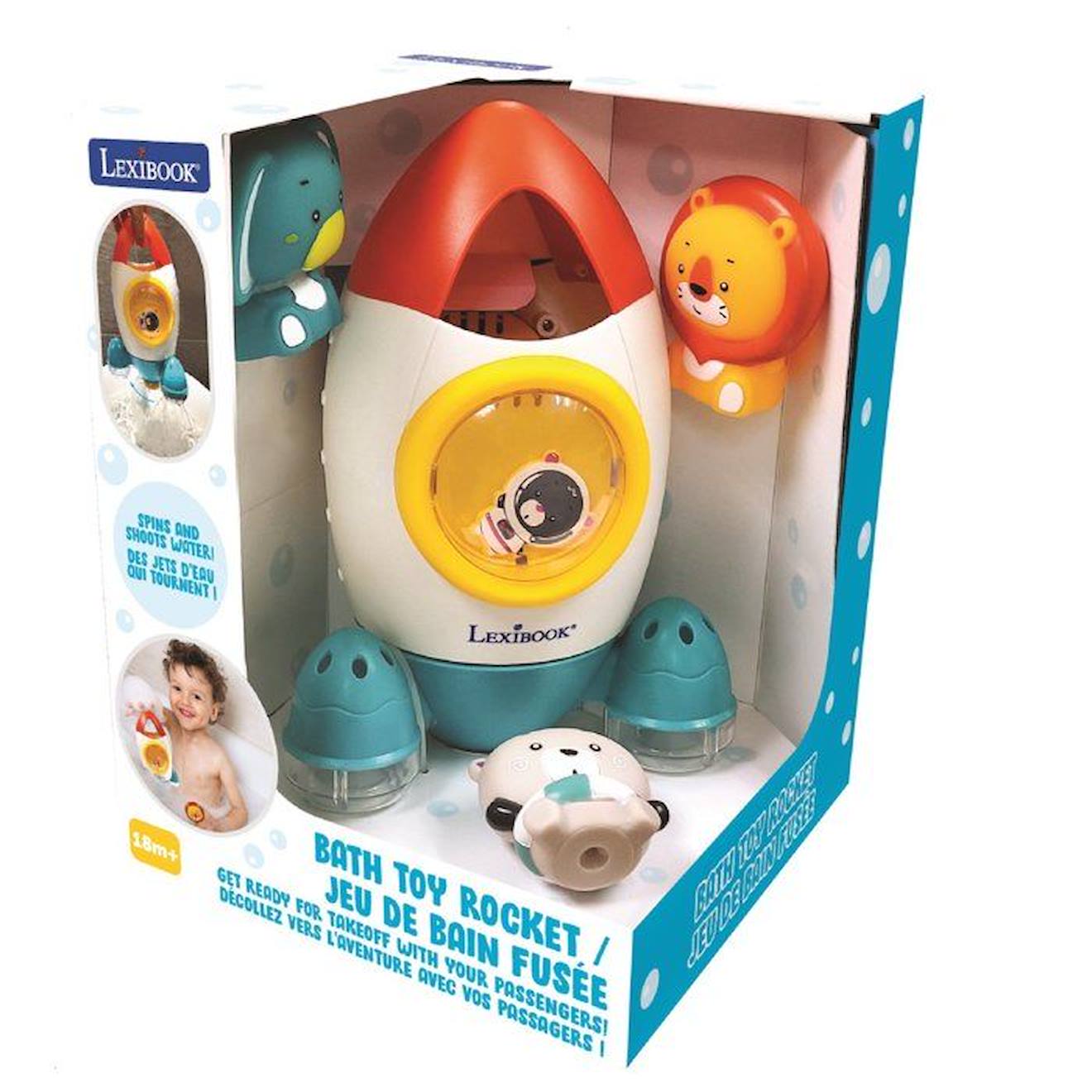 Set de jeu de bain fusée avec 3 animaux souples vert