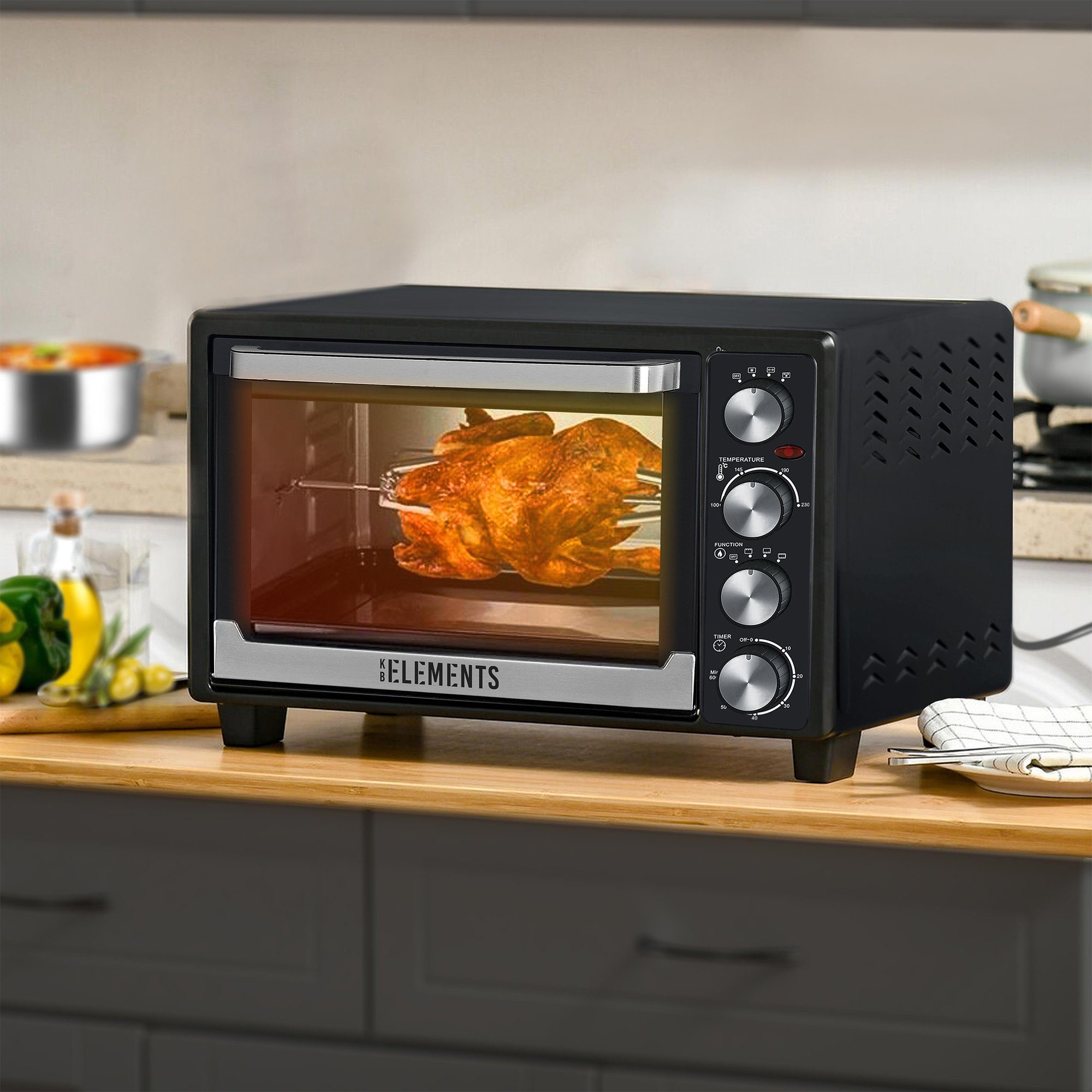KB Elements Minibackofen ELK45V1, 2000 Watt, 45 Liter, Drehspieß, Konvektionsgebläse