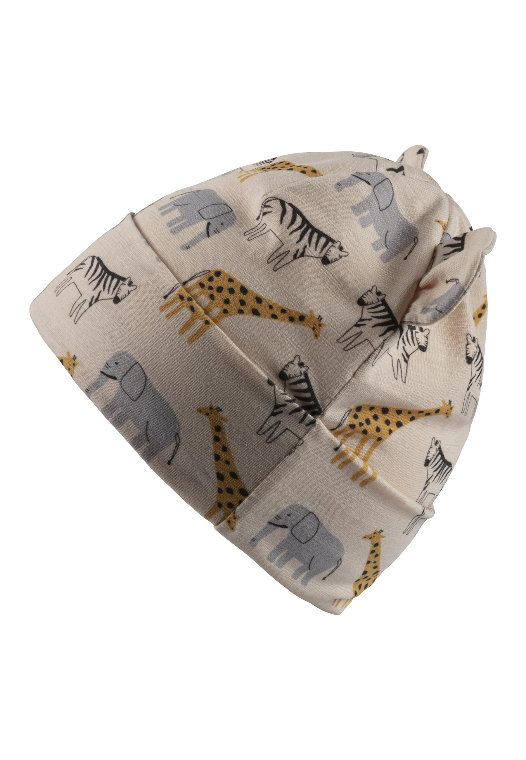Beanie bedruckt mit Safari-Tieren in beige