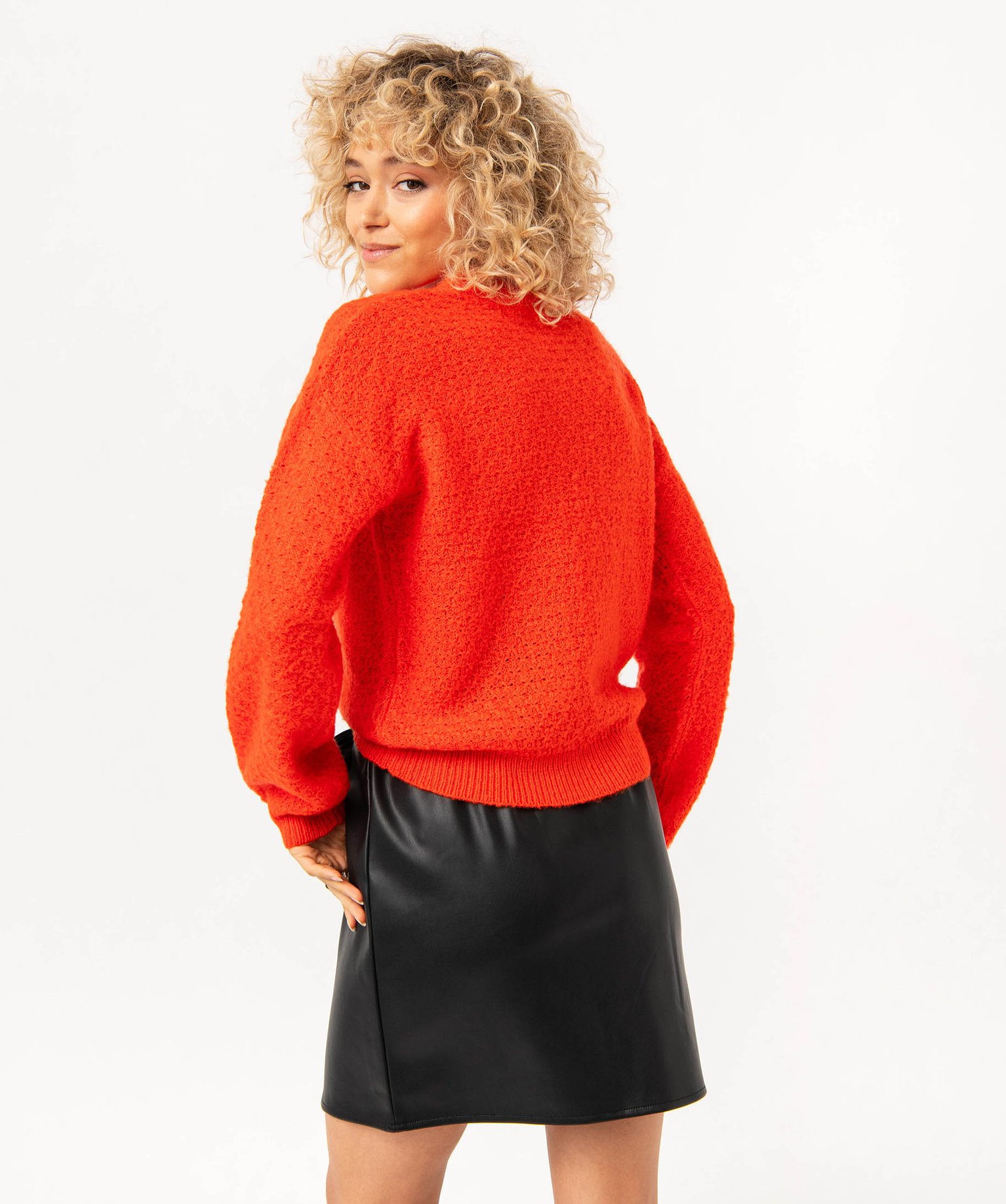 Pull à col rond en maille fantaisie femme orange | GEMO