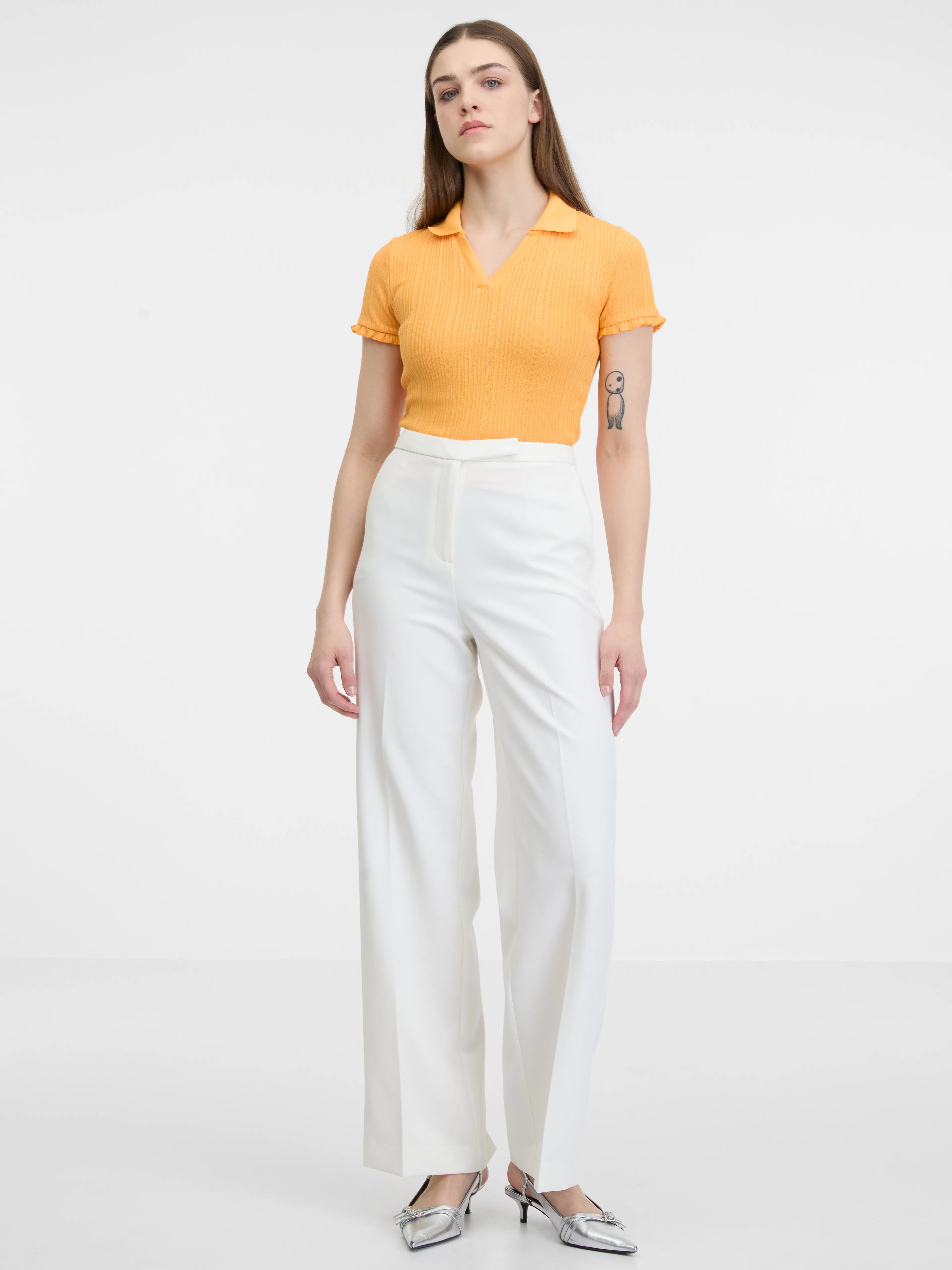 Gelbes geripptes Damen-Poloshirt ORSAY