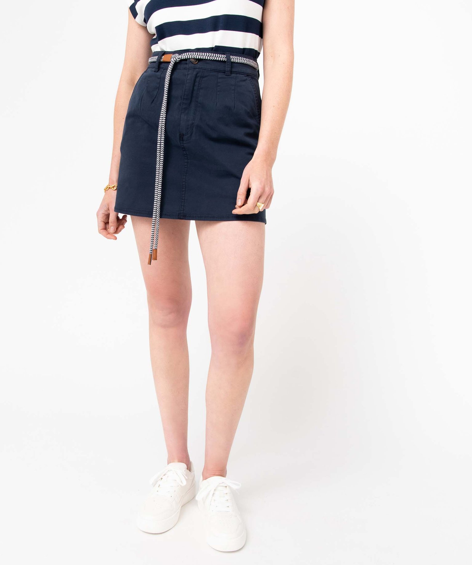 Jupe femme en coton stretch avec ceinture cordelette bleu | GEMO
